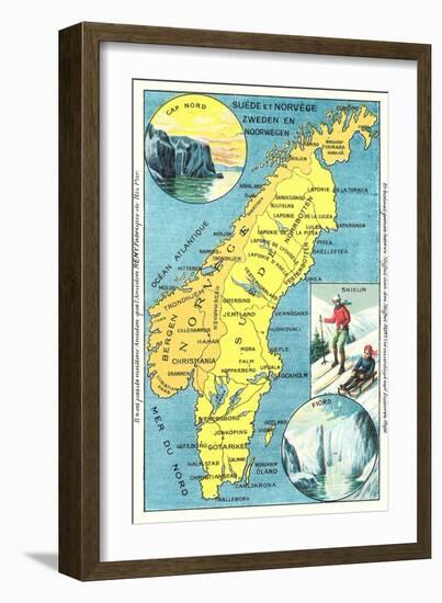 Map of Sweden and Norway-null-Framed Art Print