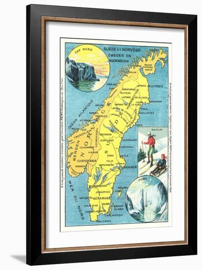 Map of Sweden and Norway-null-Framed Premium Giclee Print