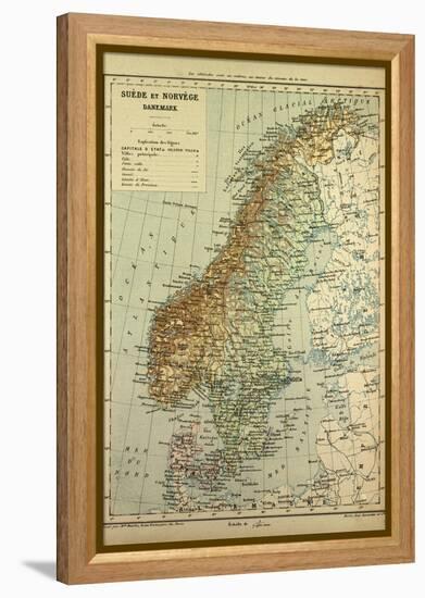 Map of Sweden Denmark and Norway-null-Framed Premier Image Canvas