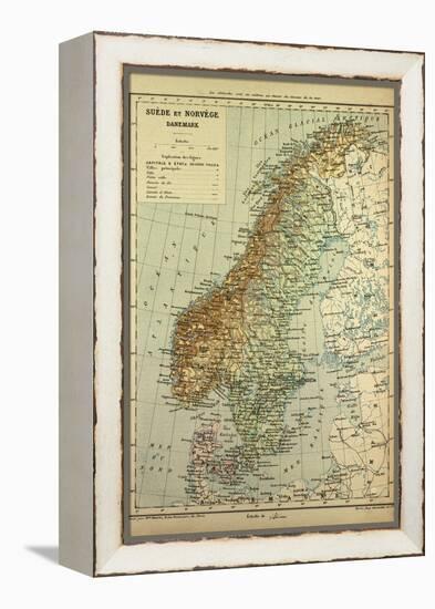 Map of Sweden Denmark and Norway-null-Framed Premier Image Canvas