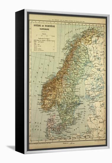 Map of Sweden Denmark and Norway-null-Framed Premier Image Canvas