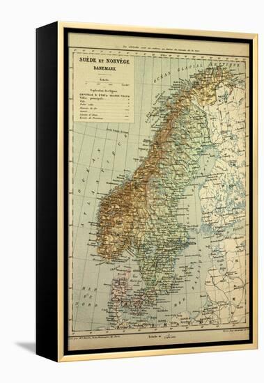 Map of Sweden Denmark and Norway-null-Framed Premier Image Canvas