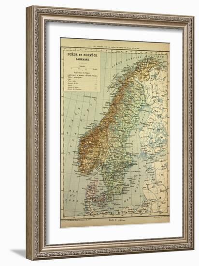 Map of Sweden Denmark and Norway-null-Framed Giclee Print