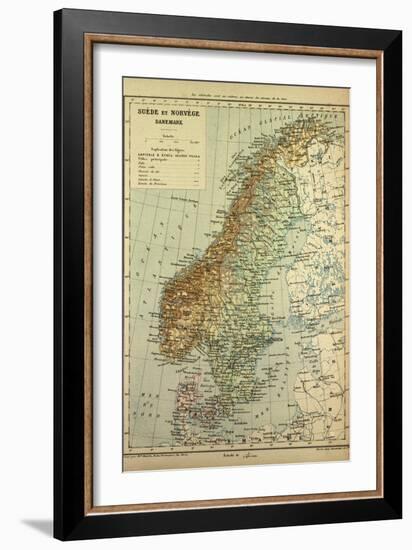 Map of Sweden Denmark and Norway-null-Framed Giclee Print