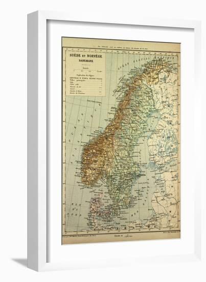 Map of Sweden Denmark and Norway-null-Framed Giclee Print