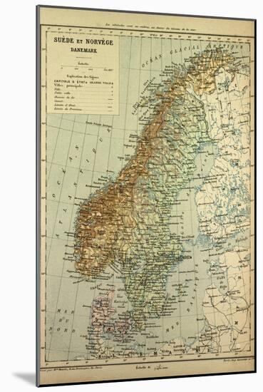 Map of Sweden Denmark and Norway-null-Mounted Giclee Print