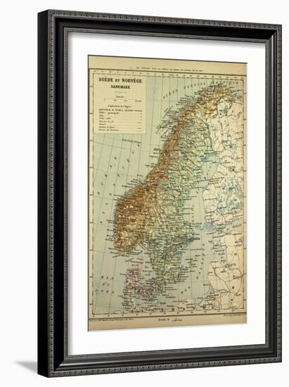 Map of Sweden Denmark and Norway-null-Framed Giclee Print