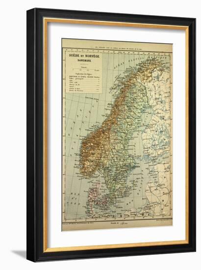 Map of Sweden Denmark and Norway-null-Framed Giclee Print