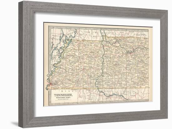 Map of Tennessee, Western Part. United States. Inset Map of Chattanooga-Encyclopaedia Britannica-Framed Art Print