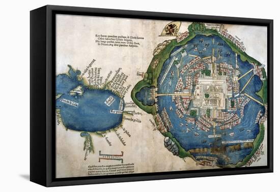 Map of Tenochtitlan and the Gulf of Mexico, from 'Praeclara Ferdinadi Cortesii De Nova Maris…-null-Framed Premier Image Canvas