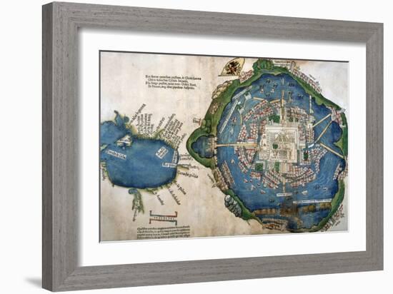 Map of Tenochtitlan and the Gulf of Mexico, from 'Praeclara Ferdinadi Cortesii De Nova Maris…-null-Framed Giclee Print