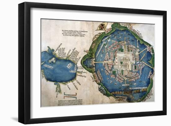 Map of Tenochtitlan and the Gulf of Mexico, from 'Praeclara Ferdinadi Cortesii De Nova Maris…-null-Framed Giclee Print