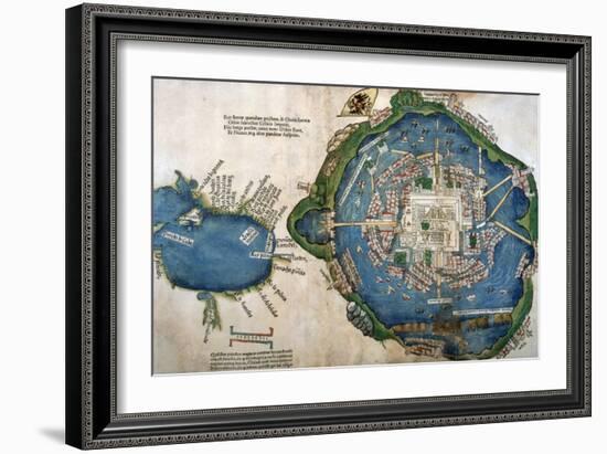 Map of Tenochtitlan and the Gulf of Mexico, from 'Praeclara Ferdinadi Cortesii De Nova Maris…-null-Framed Giclee Print