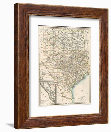 Map of Texas and Indian Territory (Now Oklahoma), 1870s-null-Framed Giclee Print