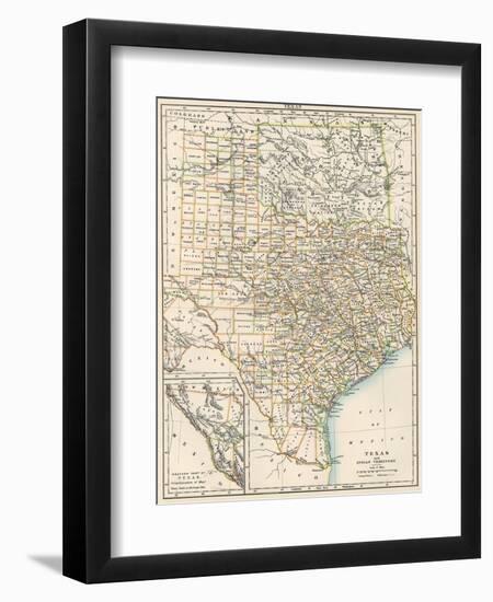 Map of Texas and Indian Territory (Now Oklahoma), 1870s-null-Framed Giclee Print