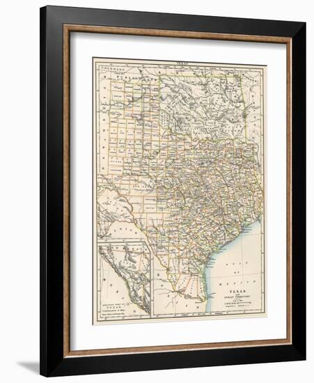 Map of Texas and Indian Territory (Now Oklahoma), 1870s-null-Framed Giclee Print