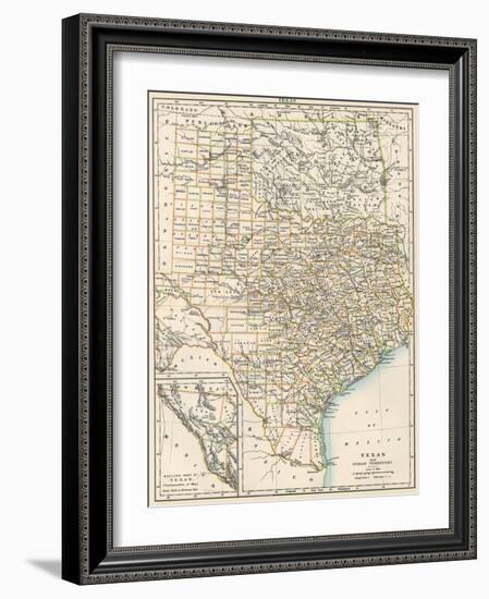 Map of Texas and Indian Territory (Now Oklahoma), 1870s-null-Framed Giclee Print