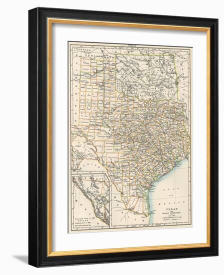 Map of Texas and Indian Territory (Now Oklahoma), 1870s-null-Framed Giclee Print