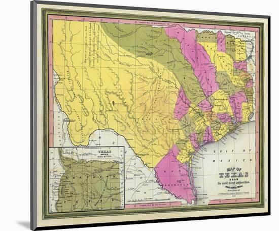 Map of Texas, c.1846-Samuel Augustus Mitchell-Mounted Art Print