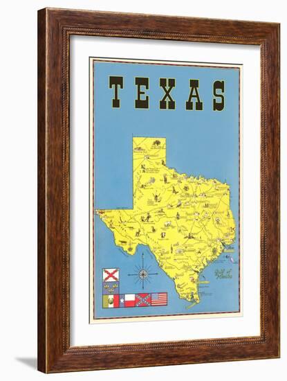 Map of Texas, Flags-null-Framed Art Print