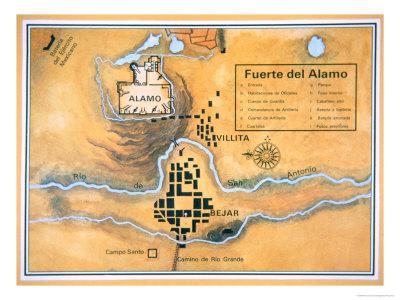 Map of the Alamo Area in San Antonio Based on Santa Anna's Original 