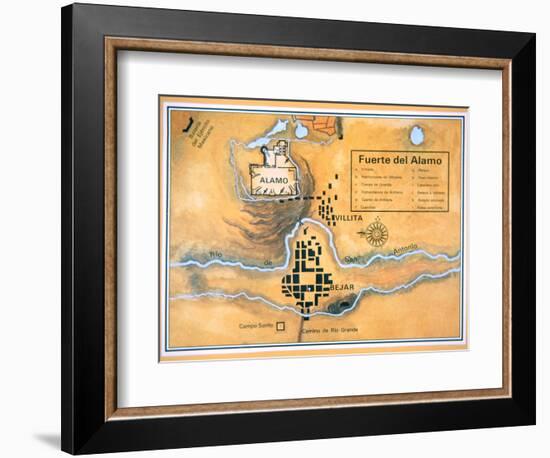 Map of the Alamo Area in San Antonio Based on Santa Anna's Original Battlefield Map, 1836-null-Framed Giclee Print