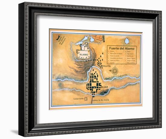 Map of the Alamo Area in San Antonio Based on Santa Anna's Original Battlefield Map, 1836-null-Framed Giclee Print