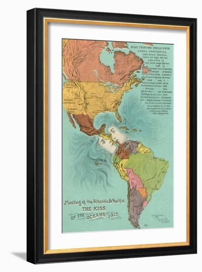 Map of the Americans, Opening of the Panama Canal-null-Framed Art Print