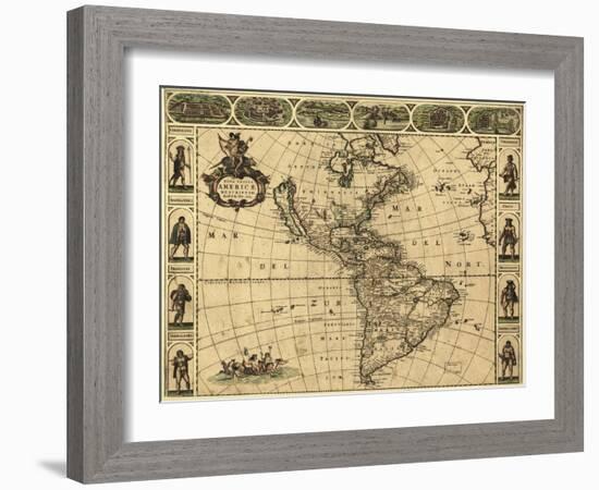 Map of the Americas, 1660-Science Source-Framed Giclee Print