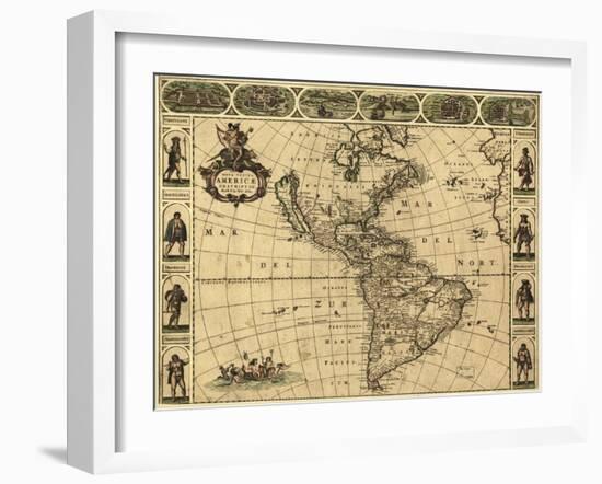 Map of the Americas, 1660-Science Source-Framed Giclee Print