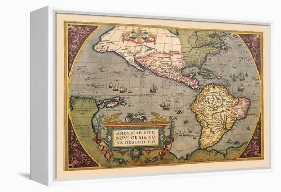 Map of the Americas-Abraham Ortelius-Framed Stretched Canvas