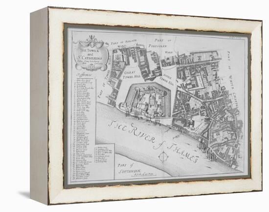 Map of the Area around the Tower of London and St Katharine by the Tower, Stepney, London, 1720-null-Framed Premier Image Canvas