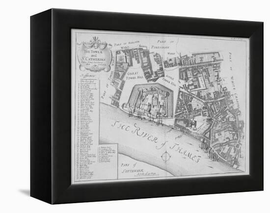 Map of the Area around the Tower of London and St Katharine by the Tower, Stepney, London, 1720-null-Framed Premier Image Canvas