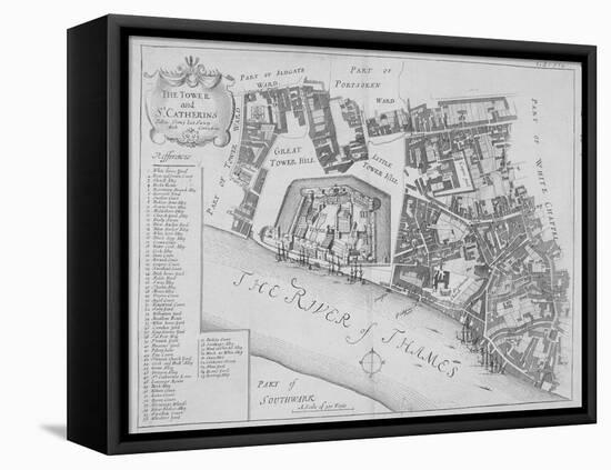 Map of the Area around the Tower of London and St Katharine by the Tower, Stepney, London, 1720-null-Framed Premier Image Canvas