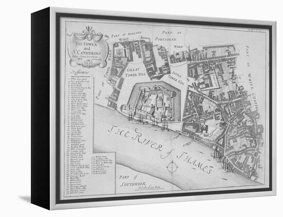 Map of the Area around the Tower of London and St Katharine by the Tower, Stepney, London, 1720-null-Framed Premier Image Canvas