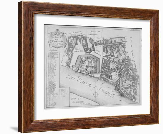 Map of the Area around the Tower of London and St Katharine by the Tower, Stepney, London, 1720-null-Framed Giclee Print