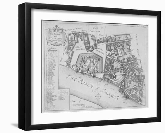 Map of the Area around the Tower of London and St Katharine by the Tower, Stepney, London, 1720-null-Framed Giclee Print