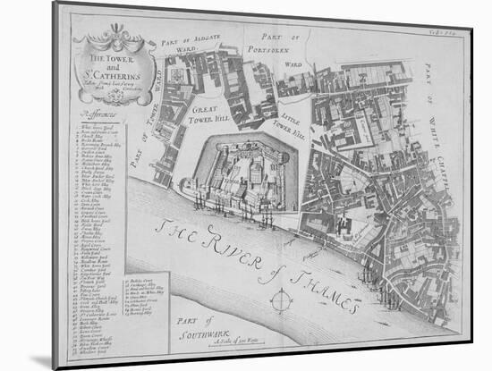 Map of the Area around the Tower of London and St Katharine by the Tower, Stepney, London, 1720-null-Mounted Giclee Print