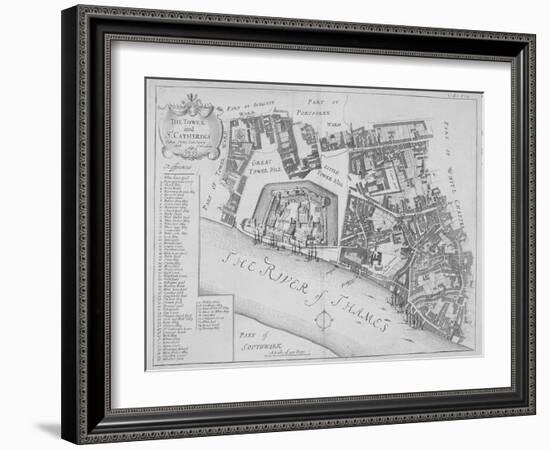 Map of the Area around the Tower of London and St Katharine by the Tower, Stepney, London, 1720-null-Framed Giclee Print