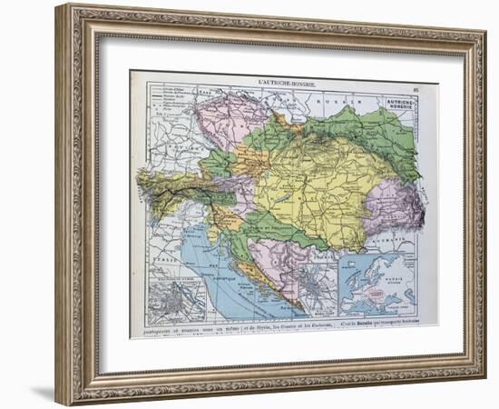 Map of the Austro-Hungarian Empire, Illustration from a French geography School Textbook, 1905-null-Framed Giclee Print