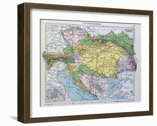 Map of the Austro-Hungarian Empire, Illustration from a French geography School Textbook, 1905-null-Framed Giclee Print