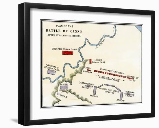 Map of the Battle of Cannae, in Which Hannibal Defeated the Romans During the Second Punic War-null-Framed Giclee Print