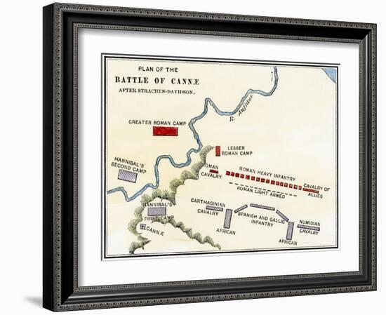 Map of the Battle of Cannae, in Which Hannibal Defeated the Romans During the Second Punic War-null-Framed Giclee Print