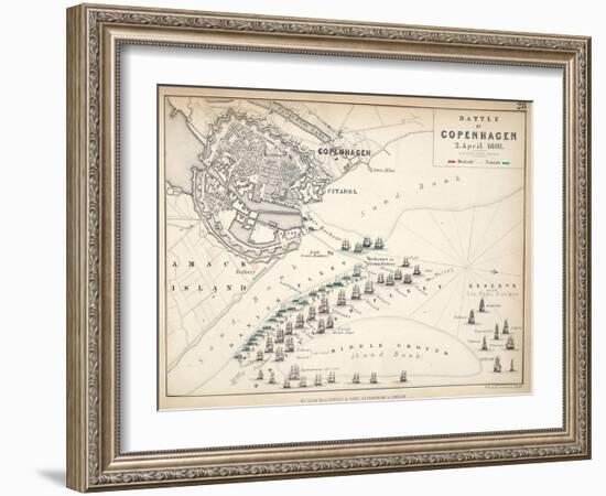 Map of the Battle of Copenhagen, Published by William Blackwood and Sons, Edinburgh and London,…-Alexander Keith Johnston-Framed Giclee Print