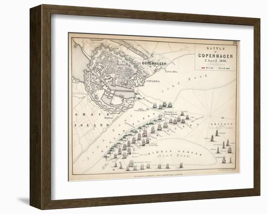 Map of the Battle of Copenhagen, Published by William Blackwood and Sons, Edinburgh and London,…-Alexander Keith Johnston-Framed Giclee Print