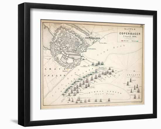 Map of the Battle of Copenhagen, Published by William Blackwood and Sons, Edinburgh and London,…-Alexander Keith Johnston-Framed Giclee Print