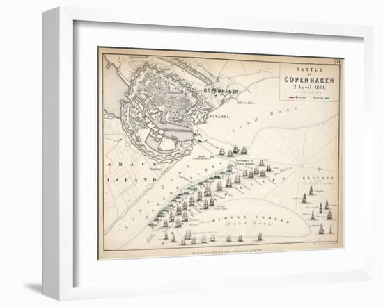 Map of the Battle of Copenhagen, Published by William Blackwood and Sons, Edinburgh and London,…-Alexander Keith Johnston-Framed Giclee Print