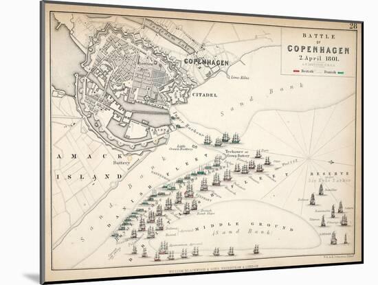 Map of the Battle of Copenhagen, Published by William Blackwood and Sons, Edinburgh and London,…-Alexander Keith Johnston-Mounted Giclee Print