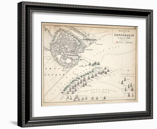 Map of the Battle of Copenhagen, Published by William Blackwood and Sons, Edinburgh and London,…-Alexander Keith Johnston-Framed Giclee Print