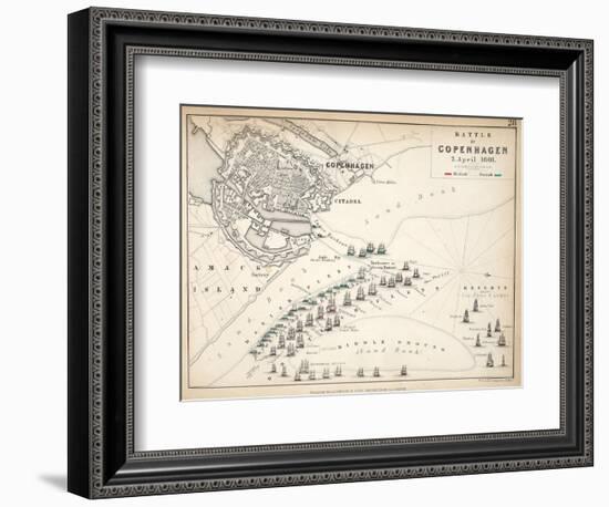 Map of the Battle of Copenhagen, Published by William Blackwood and Sons, Edinburgh and London,…-Alexander Keith Johnston-Framed Giclee Print